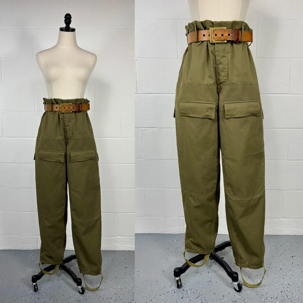 Vintage 80s Czech Army M85 Combat Cargo Pants Khaki Cotton Double Knee XL 40x32